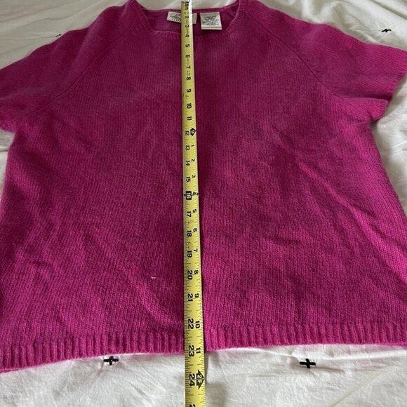 Vintage Kathie Lee Hot Pink Lamswool Angora Short Sleeve Sweater L y2k 90s Flaw - Picture 7 of 7